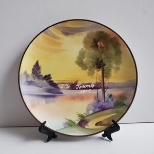 Antique Nippon Hand Painted Plate Toronto 1917 Scenic Landscape Lake Trees Japan